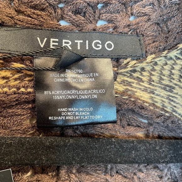 Vertigo All Over Print Fringe Kimono Cardigan in Java Taffy Brown Medium New - Picture 8 of 8